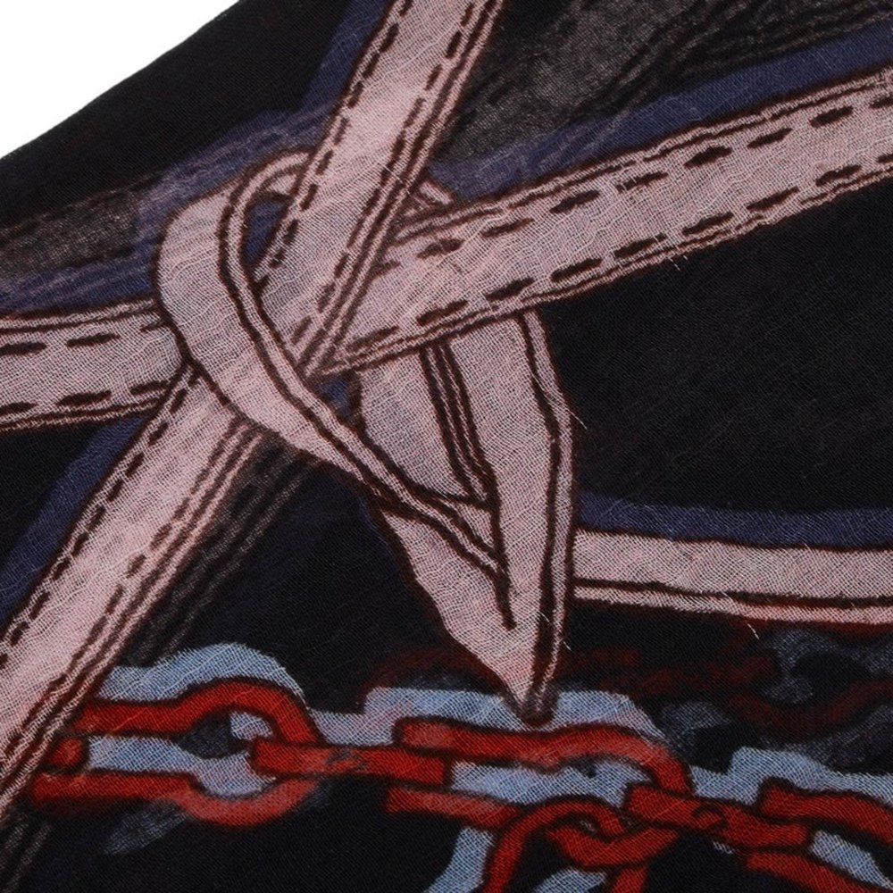 LOUIS VUITTON Scarf Muffler Stole M70383 Black Cotton Silk Leyton Men's - Picture 2 of 4